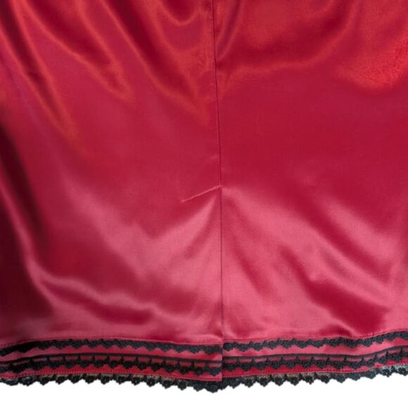 Vintage Le Chateaur Cranberry Satin Pencil Skirt With Black Lace Size M - Picture 7 of 10